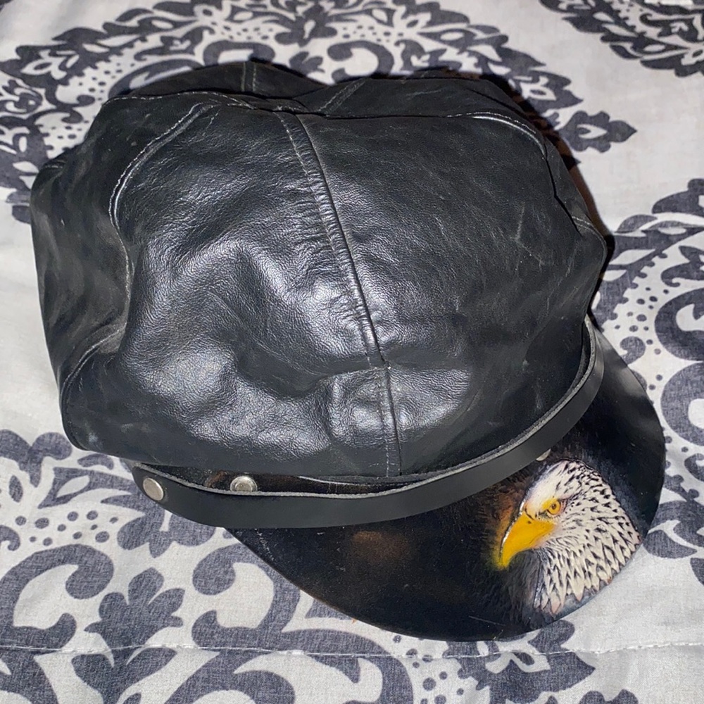 Vintage Harley Davidson Genuine Leather Eagle Biker Hat